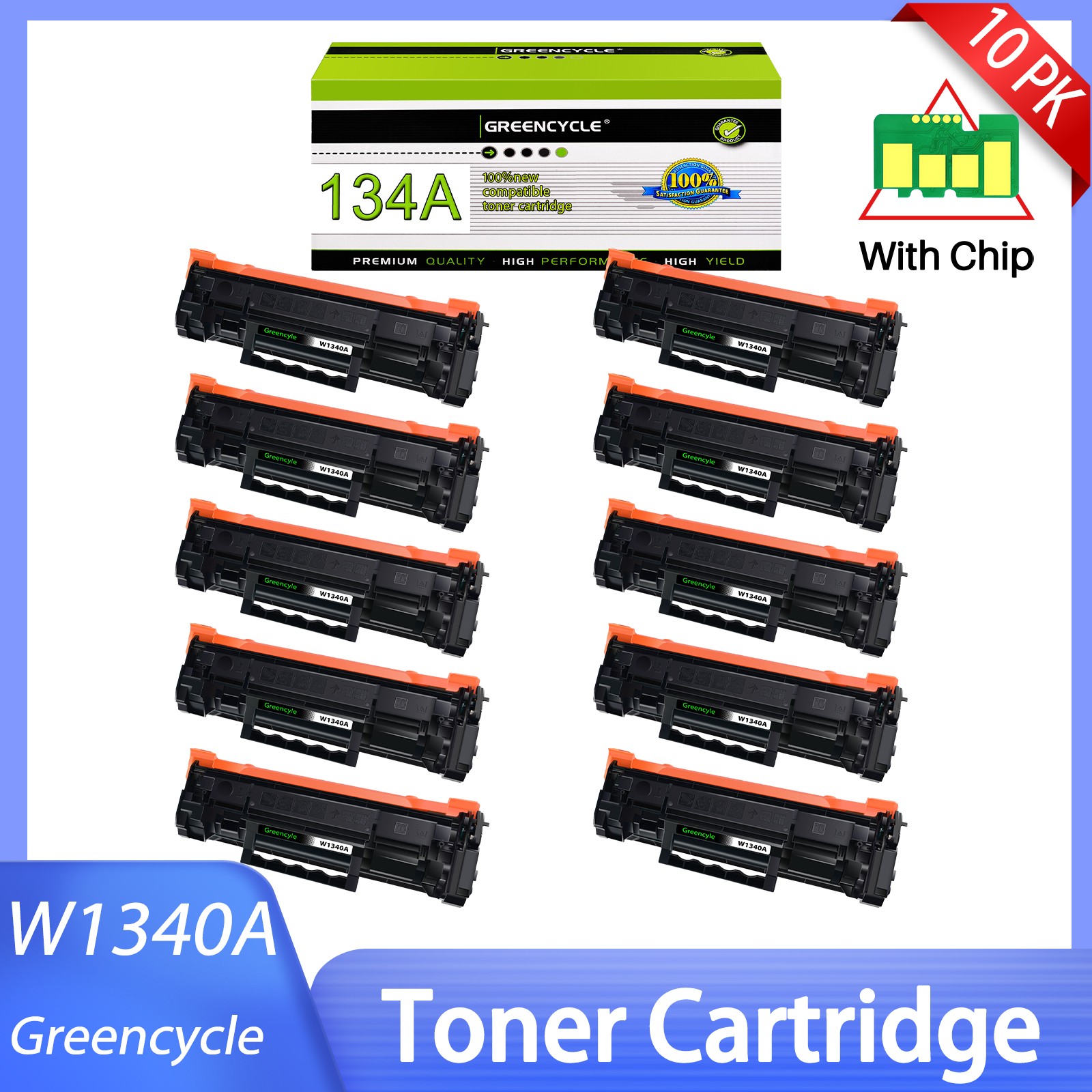 GREENCYCLE 10PK Compatible W1340A Toner With HP 134A M209dw MFP M234dw With Chip