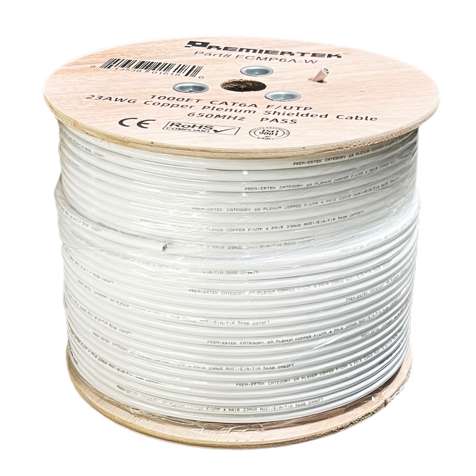 CAT6A 1000FT 650MHz Copper Plenum Shielded FUTP ETHERNET NETWORK LAN CABLE WHITE