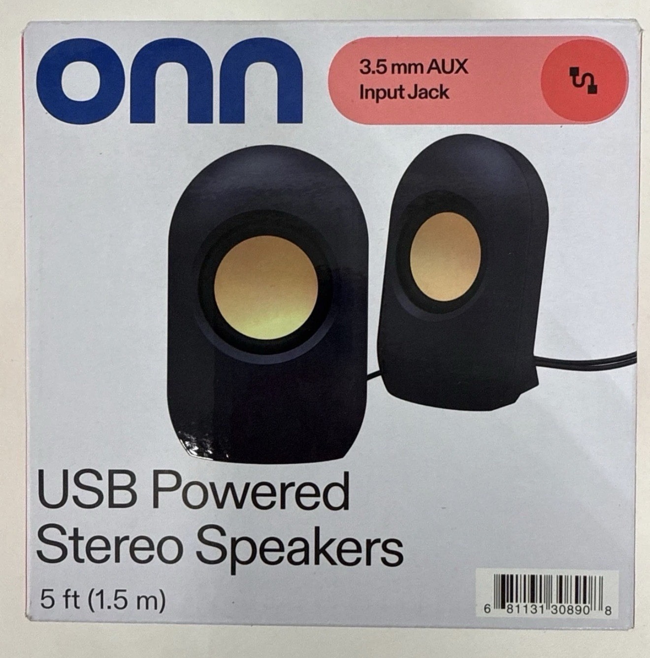ONN USB Powered Stereo Speakers 2.0 Channel w/ Volume Control, 3.5mm AUX, Black