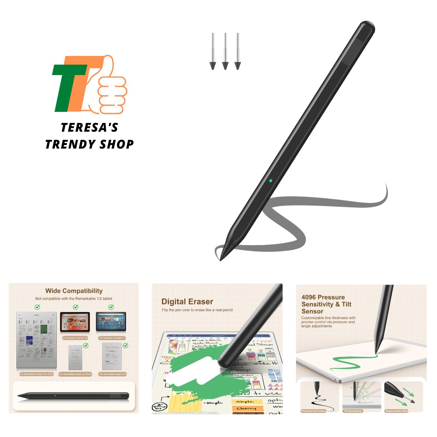 Precision Magnetic Stylus with Eraser for Remarkable Paper Pure - Black Aluminum