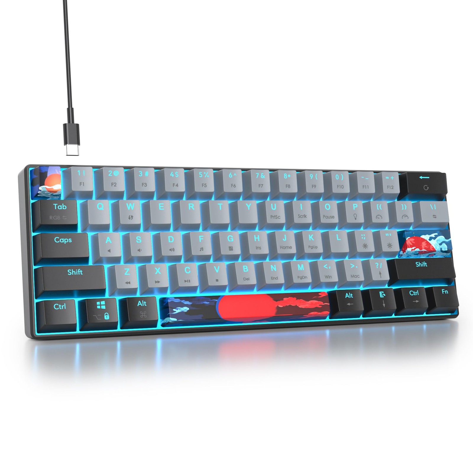 60 Percent Gaming Mechanical Keyboard 61 Keys Wired RGB Backlit Red Switch PC