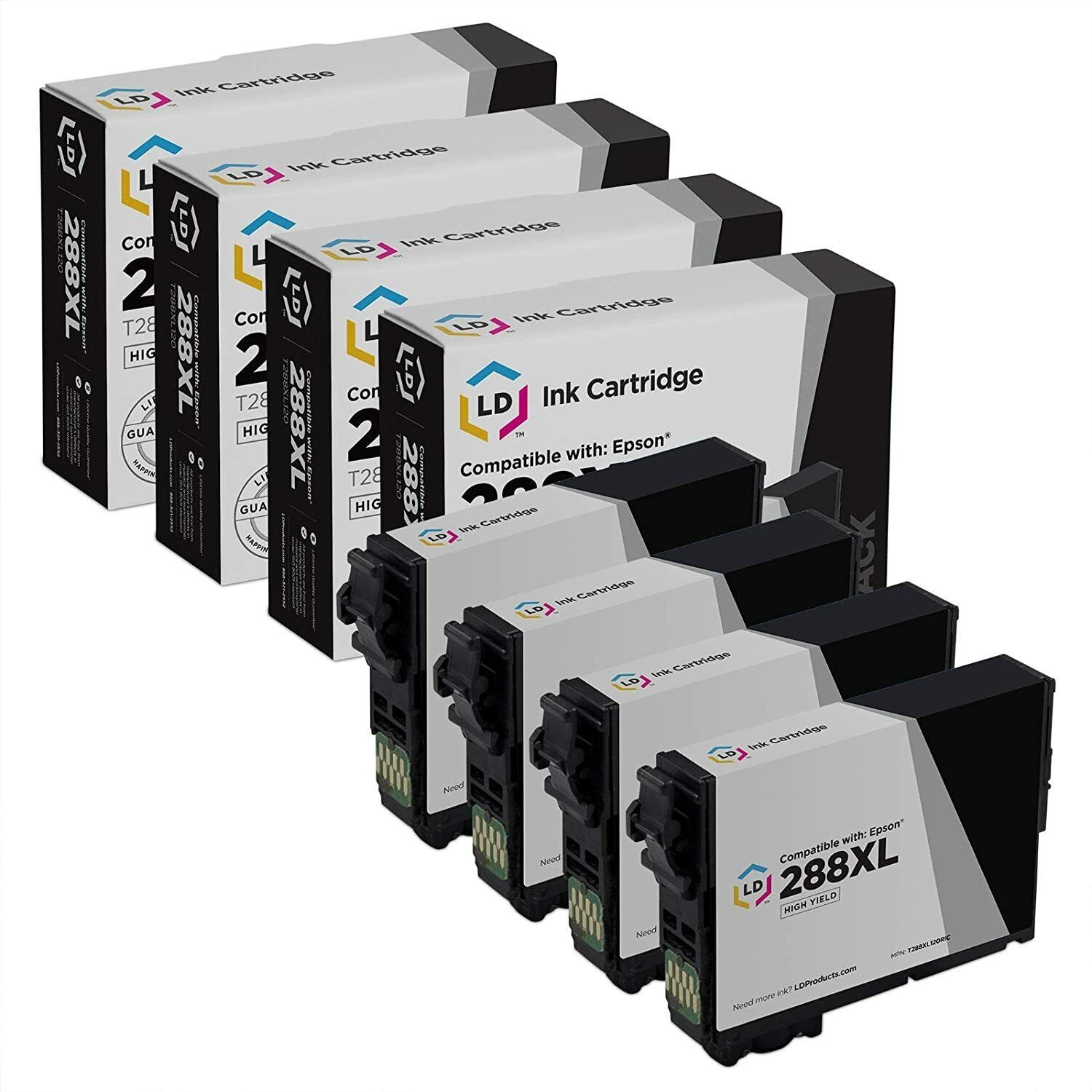 LD Replacement for Epson T288XL120 288XL Black Ink Set of 4 for XP-330 XP-430