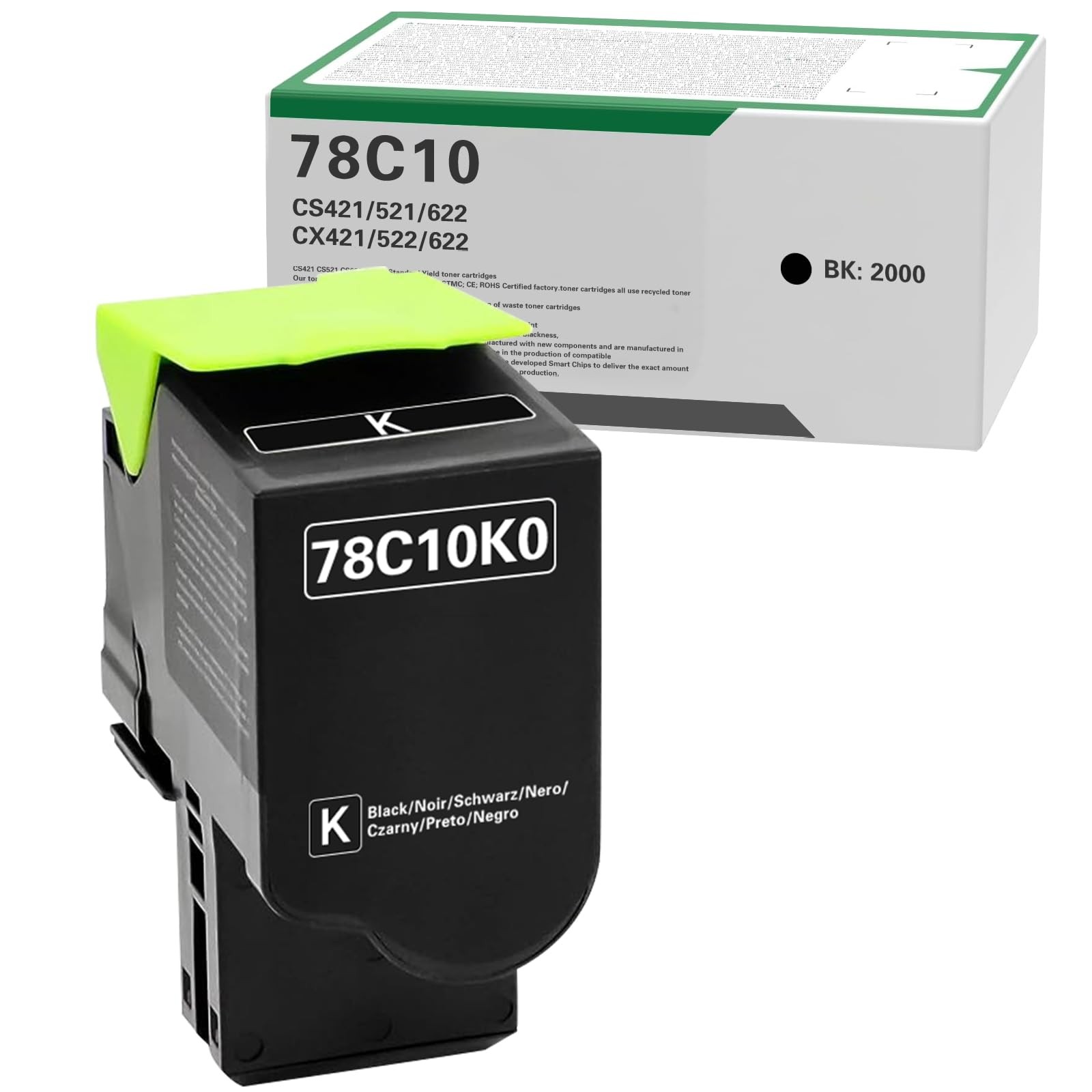78C10 Black 78C10K0 Compatible Toner Cartridge Replacement for Lexmark CS421