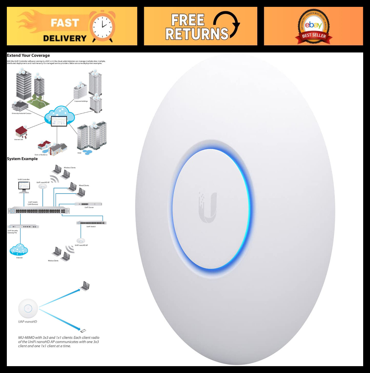 UniFi nanoHD Compact 802.11ac Wave2 MU-MIMO Enterprise Access Point (