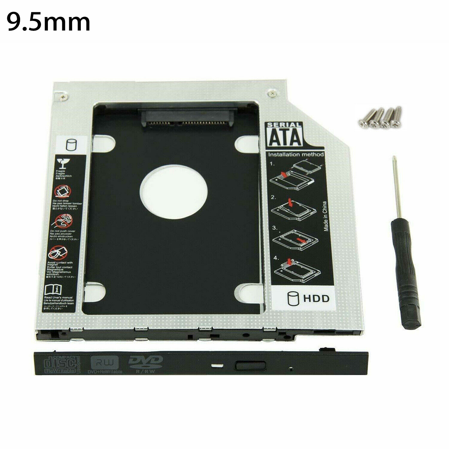New 9.5mm Universal For SATA 2nd HDD SSD Hard Drive Caddy CD/DVD-ROM Optical Bay
