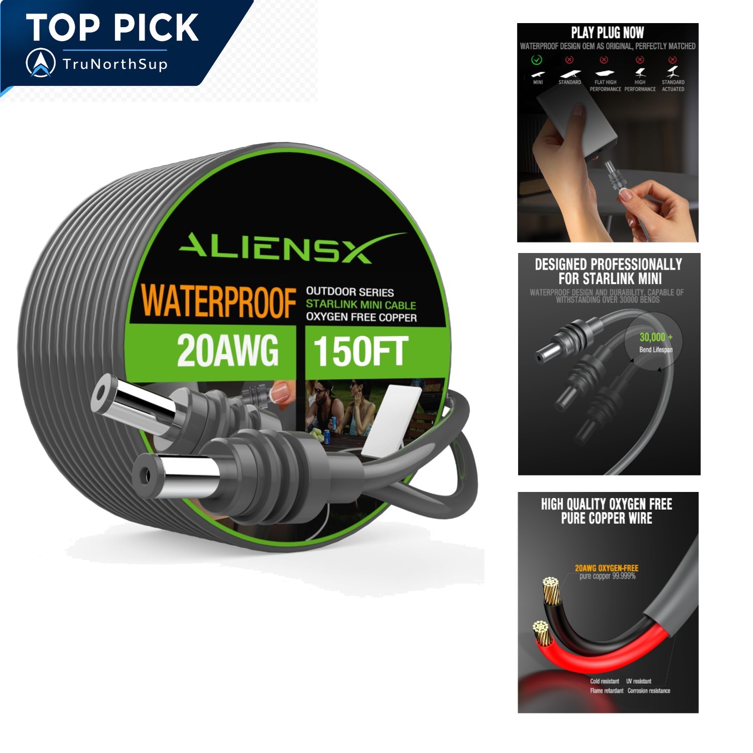 150ft DC Power Cable for Starlink Mini X Waterproof 20V 2A Male-to-Male