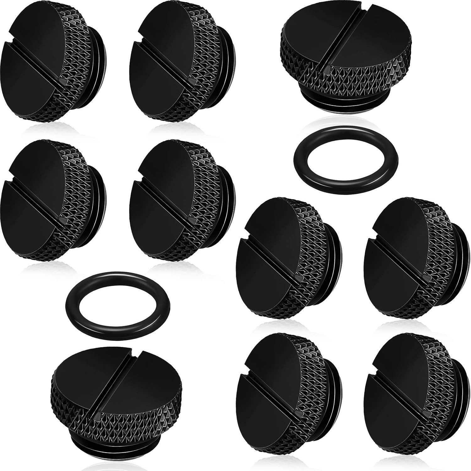 10 Pcs Black Water Cooling Plug Fittings with O Ring, G1/4 Thread