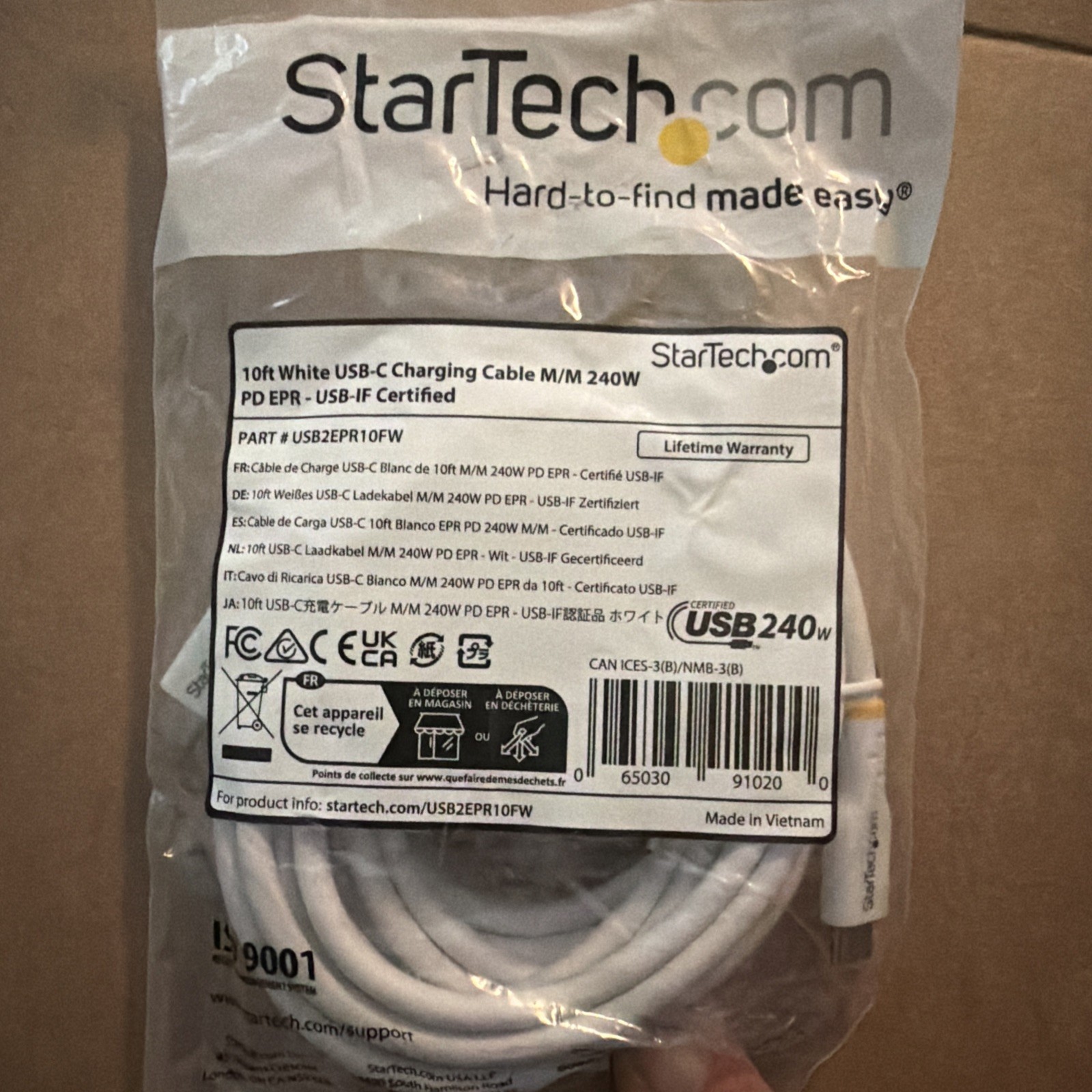 StarTech USB C Cable 2 meter USB C to USB C 6.6 ft NEW