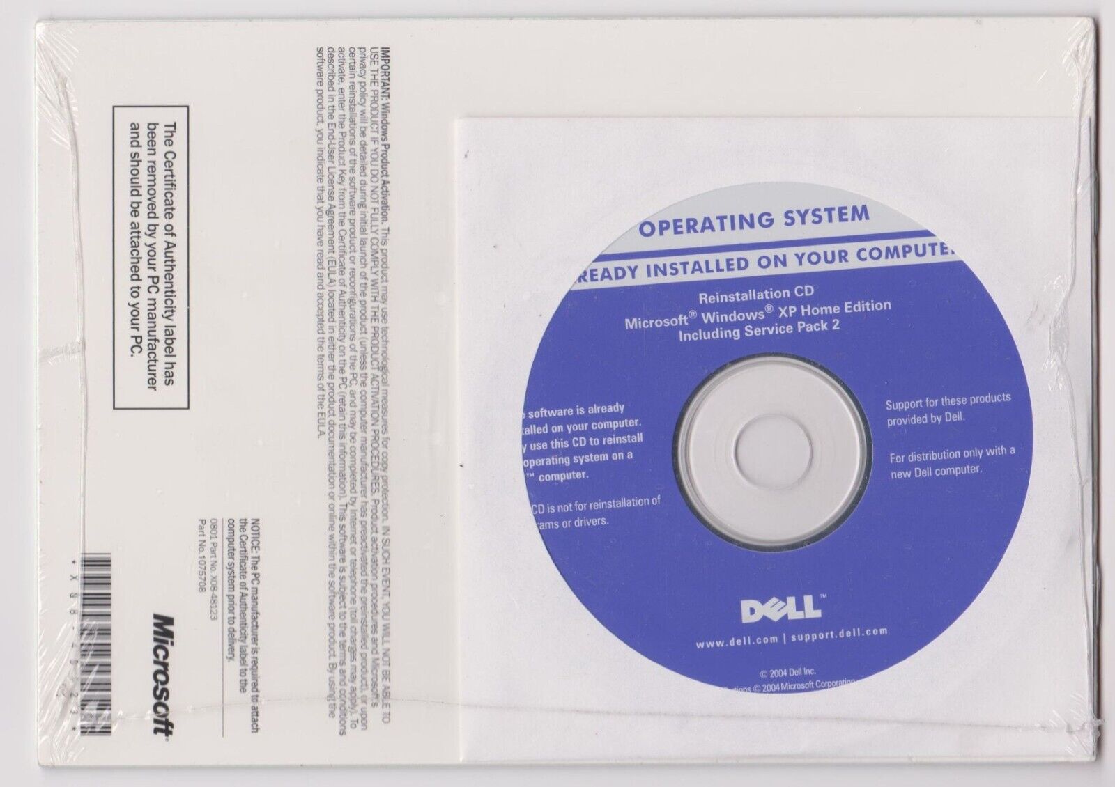 NEW 2004 Dell Microsoft Windows XP Home Edition with SP2 Reinstallation CD Disk