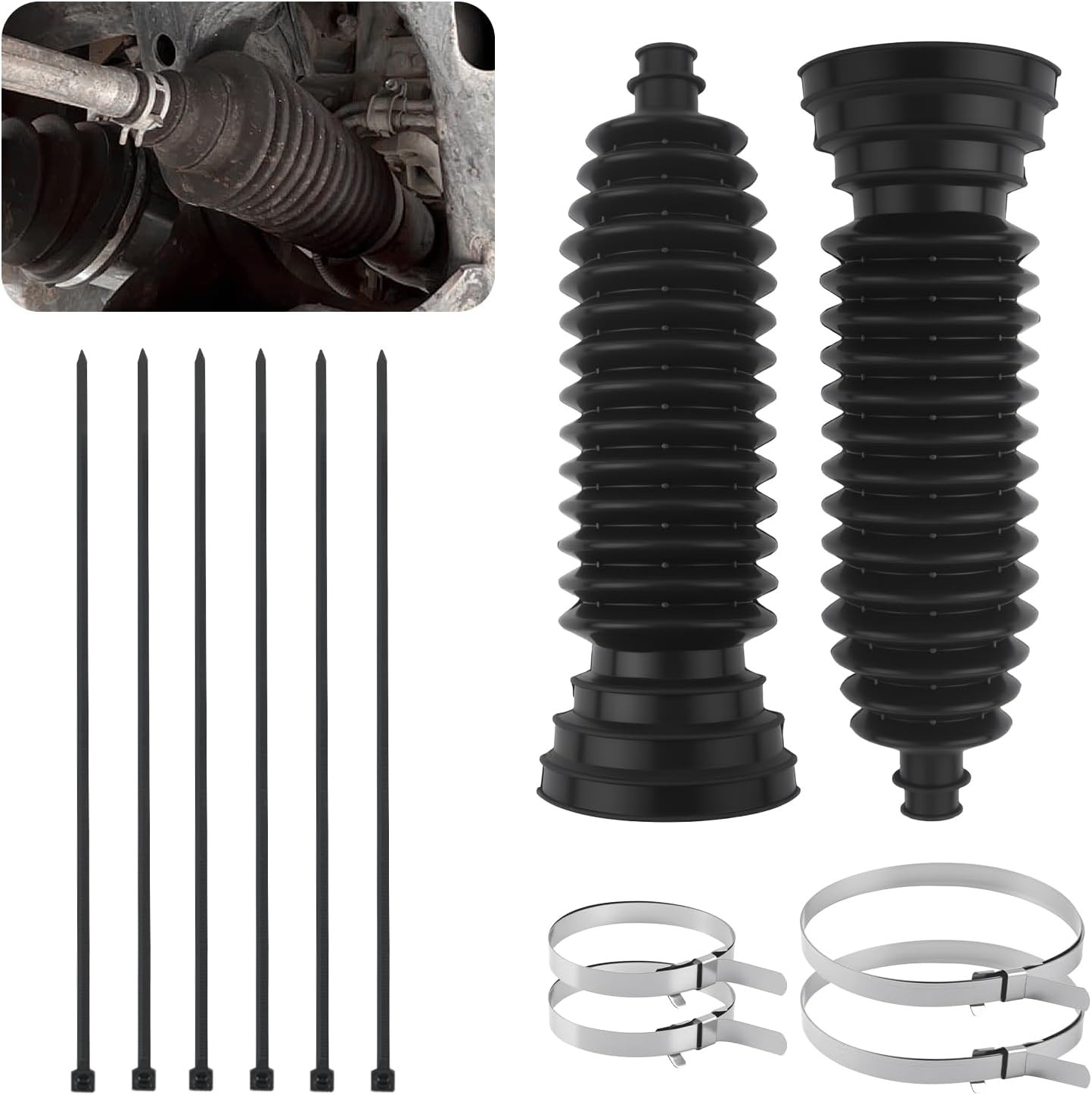 2PCS Inner Tie Rod Boot Kit,Multi-Size Adjutable Rack and Pinion Boot Kit With