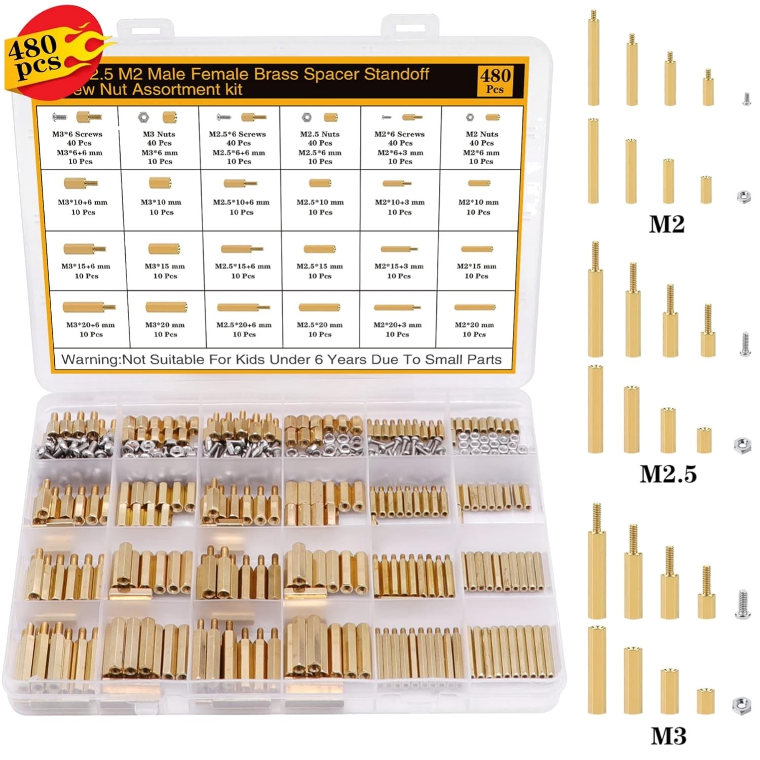 Complete 480-Piece Standoff & Screw Set for DIY Electronics - Brass Finish
