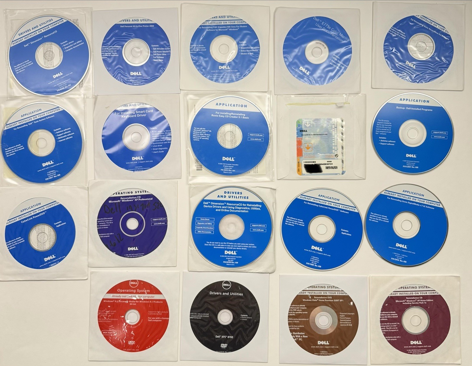 Vintage Dell Software CD DVD Lot Windows XP Vista 8.1 Recovery Drivers Utilities