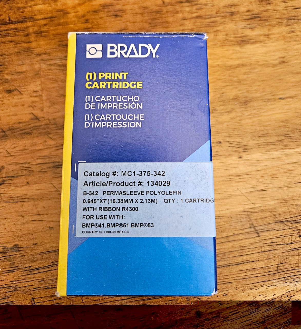 Brady MC1-375-342 B-342 Thermal Print Cartridge, Black, for BMP41/51/53