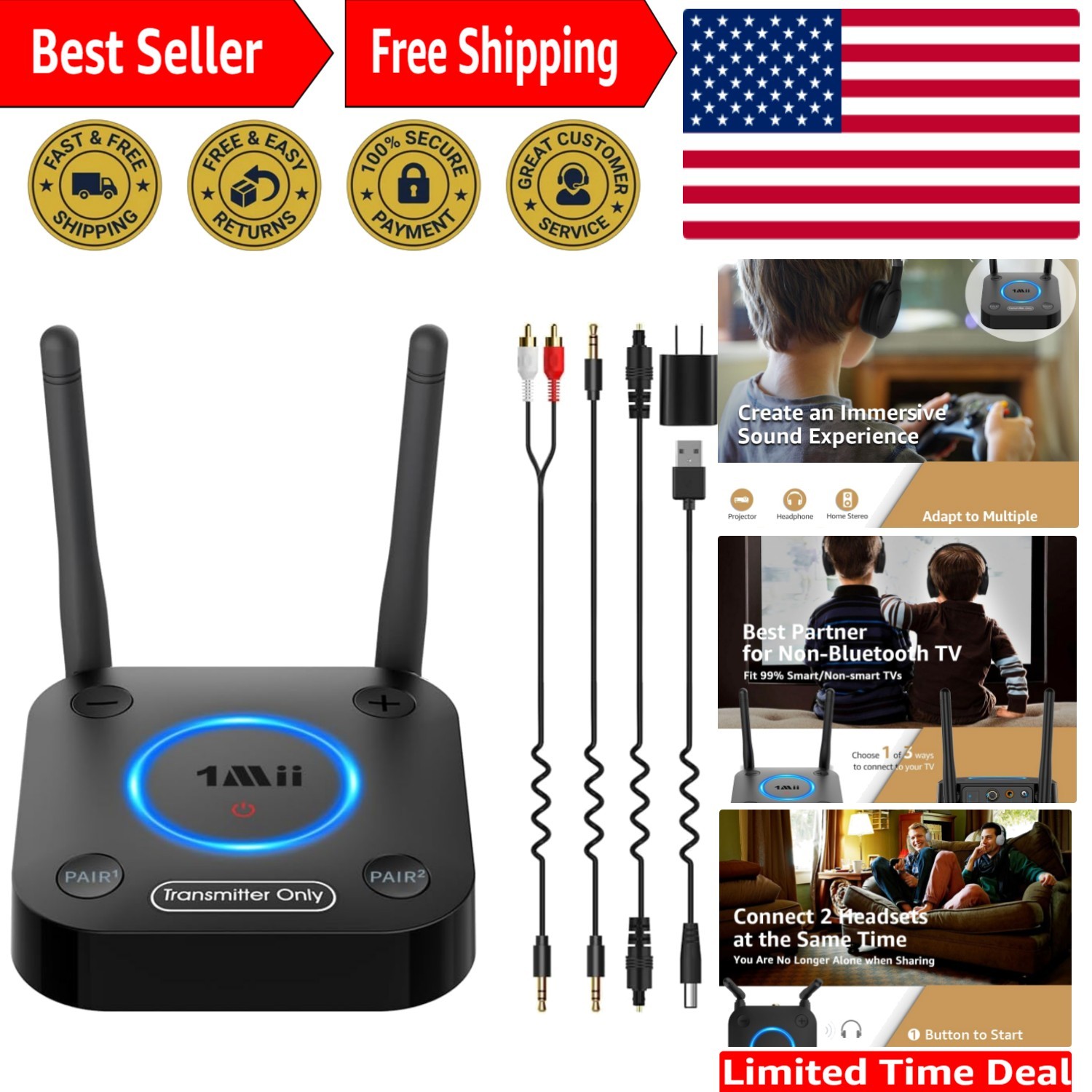Upgrade Your TV Audio: Bluetooth 5.3 Transmitter for 2 Headphones, Low Latency
