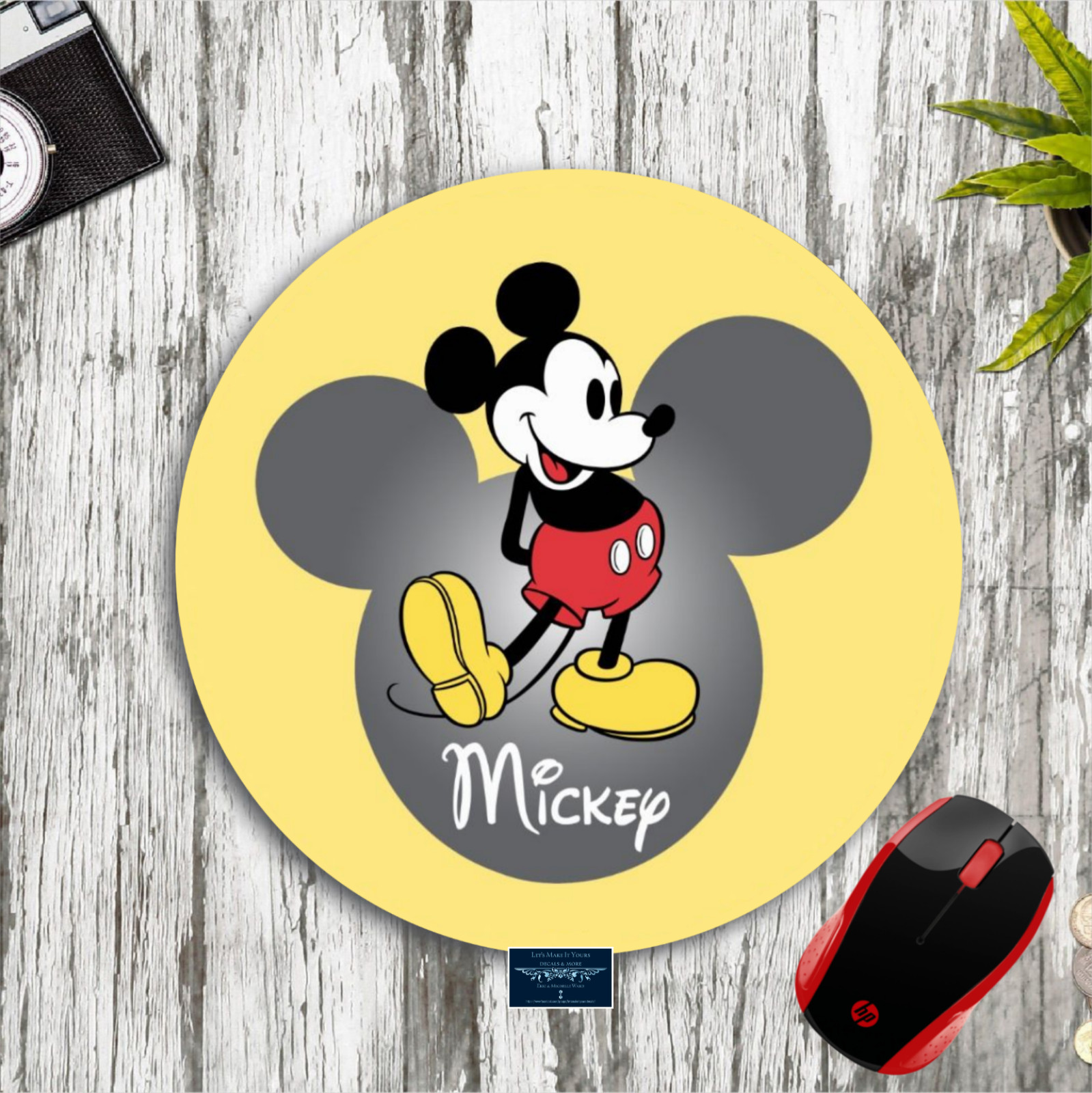 CLASSIC MICKEY MOUSE YELLOW 8" CUSTOM ROUND PC MOUSE PAD DESK MAT OFFICE GIFT