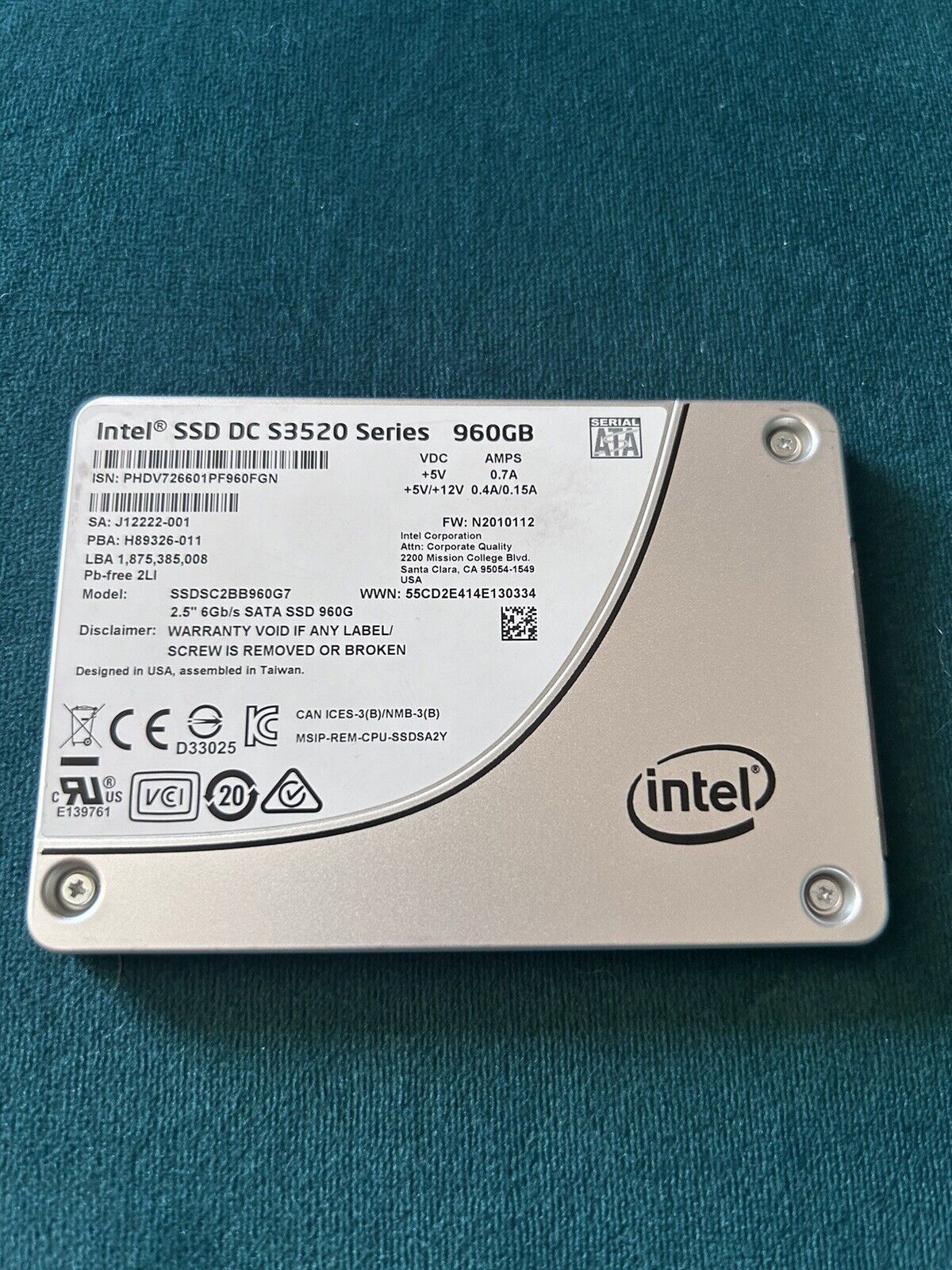 Intel DC S3520 Series 960GB,Internal,2.5 inch (SSDSC2BB960G7) Solid State Drive