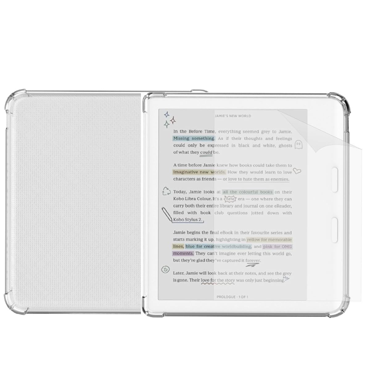 Clear Case Kobo Libra Colour E-Reader 7 Inch TPU Sleeve Reinforced Corners 2024