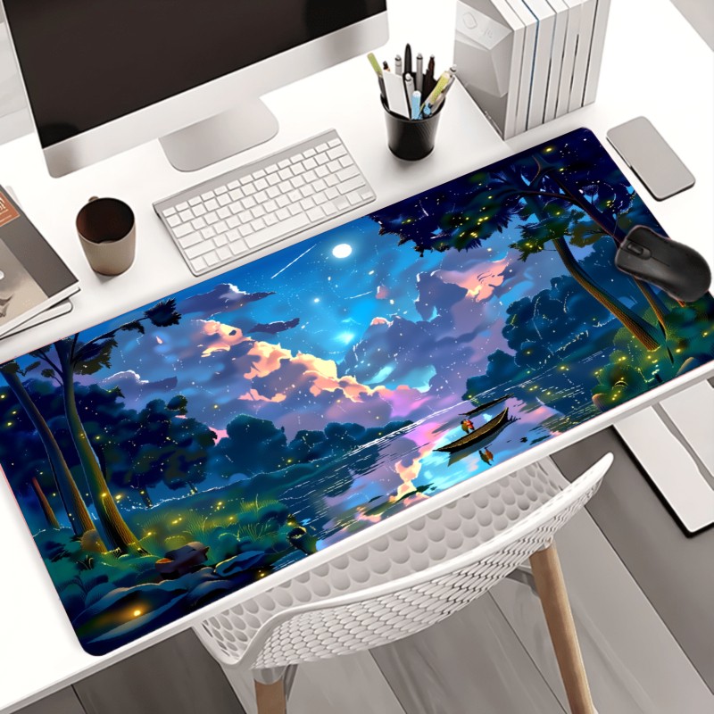 1pc High-quality keyboard and mouse pads Moonlit Forest River Scene Night larg