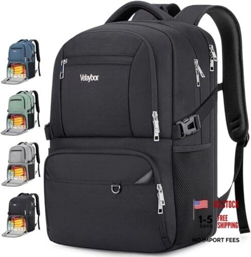 Insulated Lunch Backpack Fit 17" Laptop, Work Backpack with Lunch Box & Black
