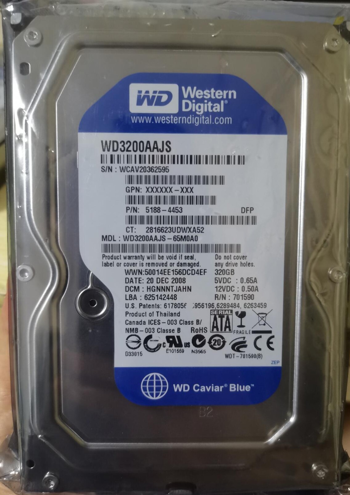 Western Digital 320GB WD3200AAJS-65M0A0 7200RPM SATA 3.5" HDD Hard Drive 0 hours