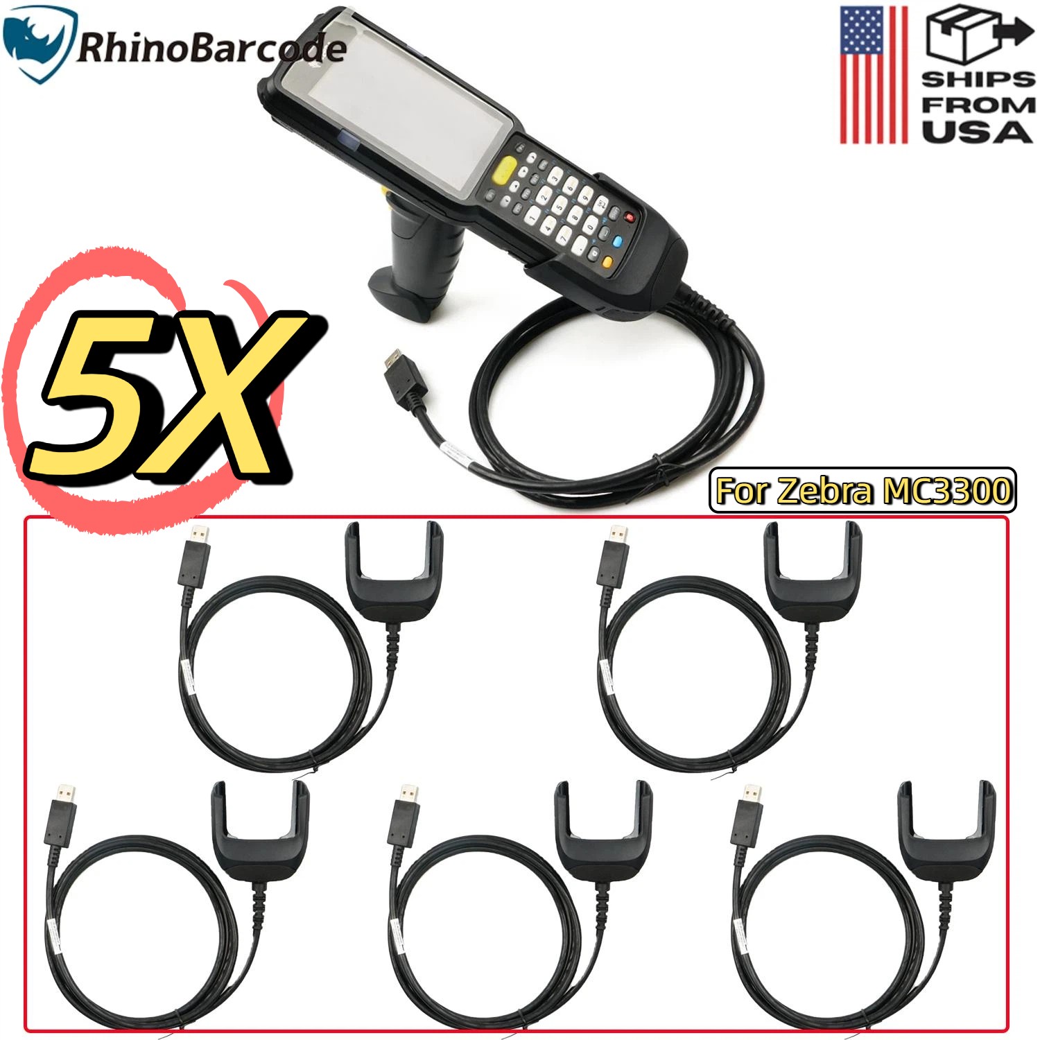 5PCS USB Comm & Charging Cable for Zebra Symbol MC3300 (CBL-MC33-USBCHG-01)