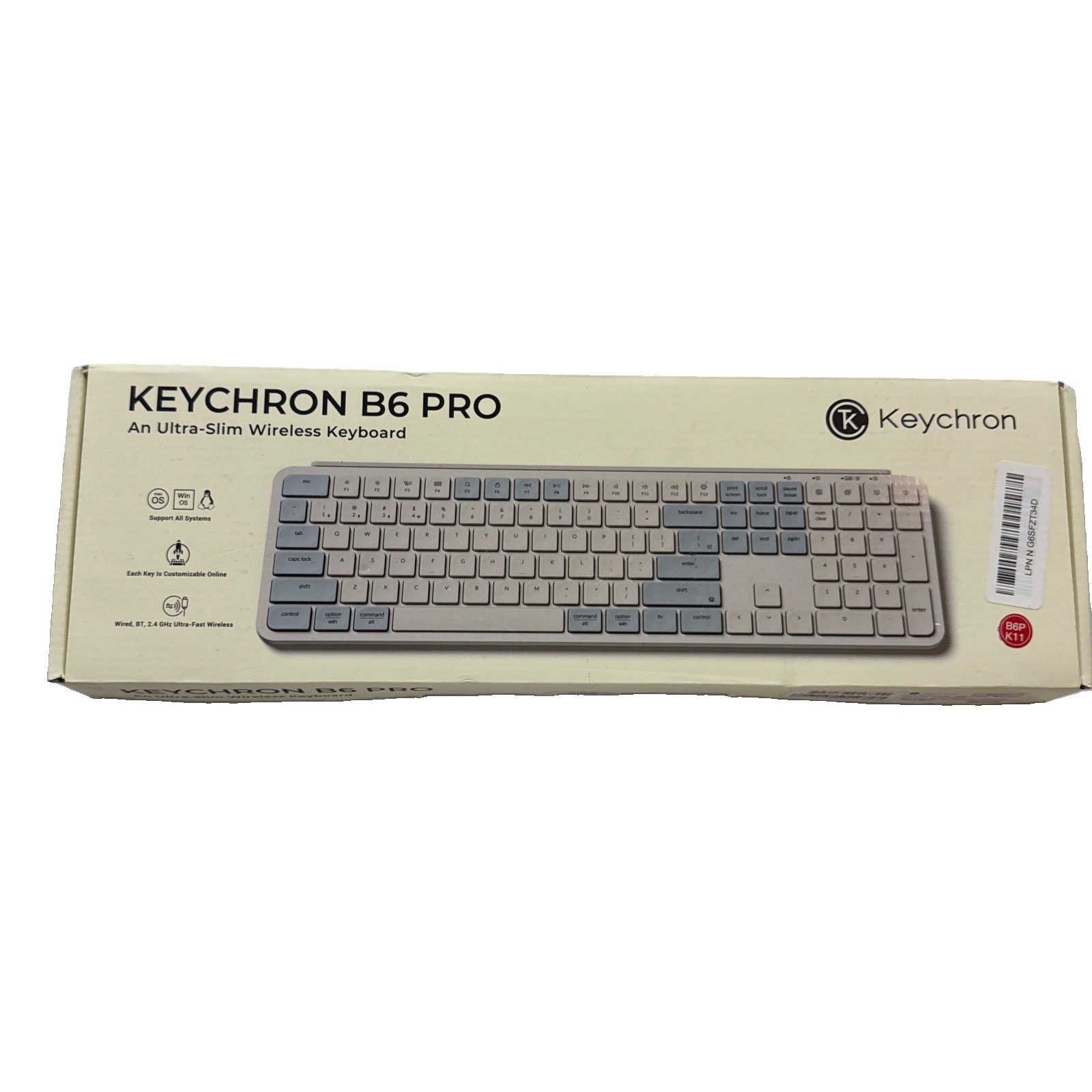 Keychron B6 Pro Ultra-Slim Wireless Keyboard Model B6P-K13 Windows/Mac Retro Red