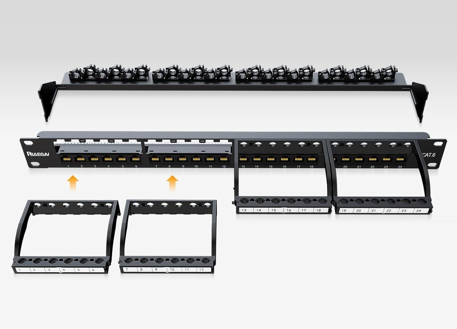 24 Port - Keystone Patch Panel, Cat6 10Gbps Network Panel for 1U 19"