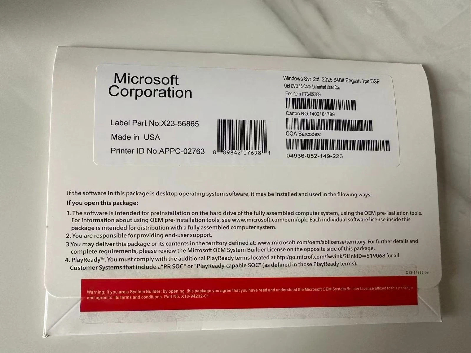 Windows Server 2025 Unlimited CALs Standard/Datacenter 64Bit 16/24 Core +Key/New