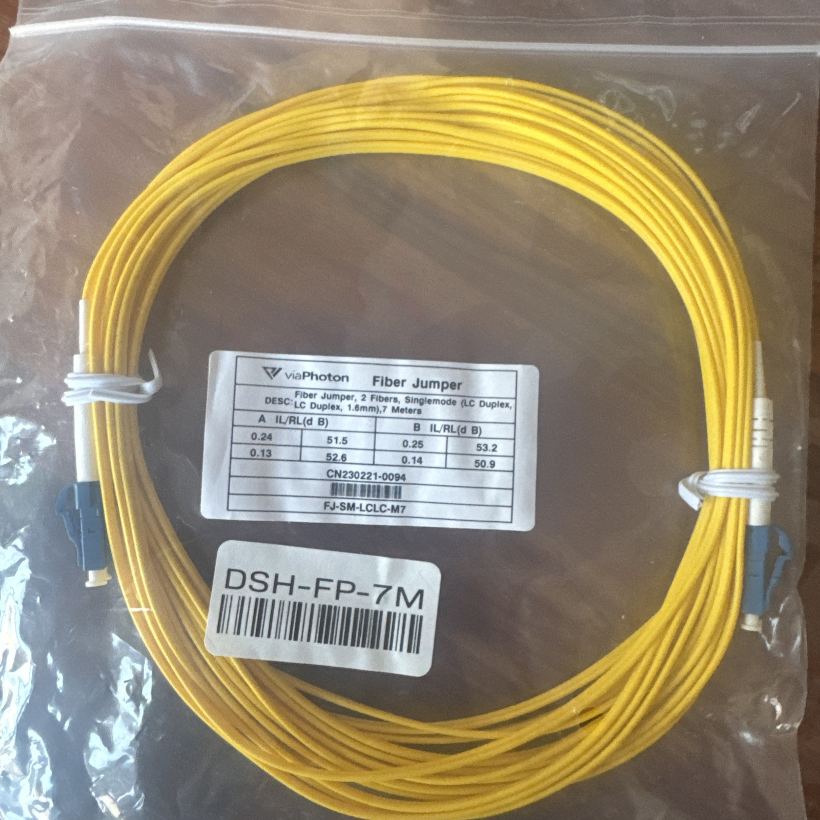 ViaPhoton FG-SM-LCLC-7M (DSH-FP-7M) Optical Cable Corning Fiber 2 Core 1.6mm.