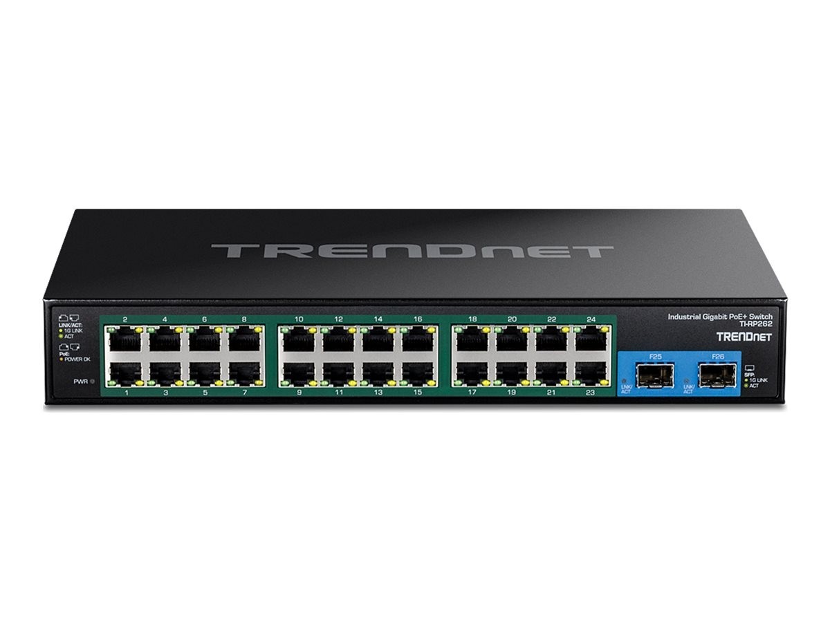 TRENDnet TI-RP262, 26-Port Hardened Industrial Gigabit PoE+ Rackmount Switch