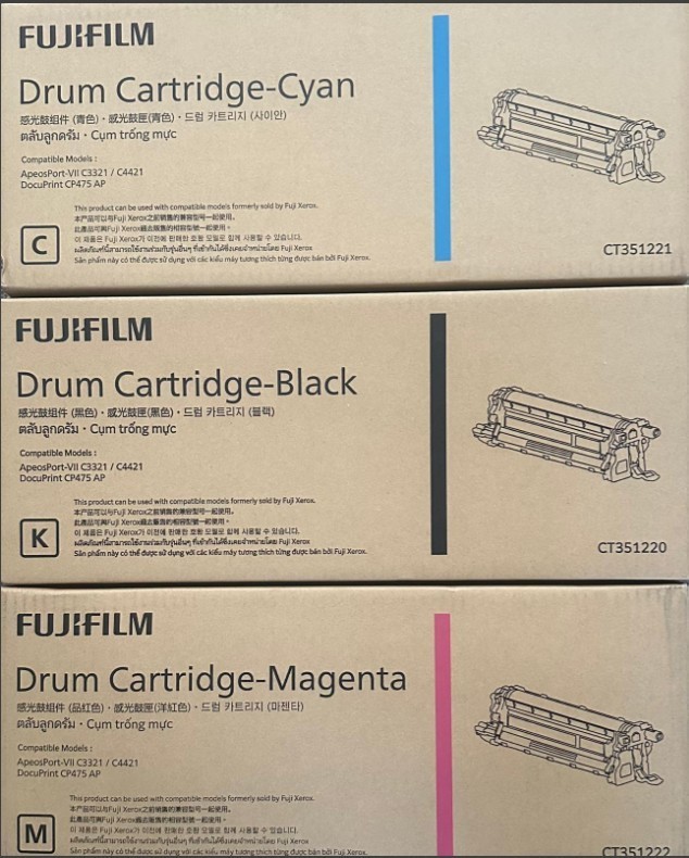 Genuine Fujifilm / Fuji Xerox CT351221 Drum Cartridges – Black, Cyan & Magenta