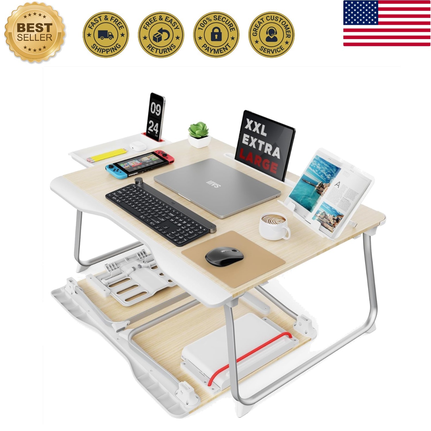 Folding Bed Desk for Laptop, Extra Large Folding Bed Tray Table | Laptop Bed ...