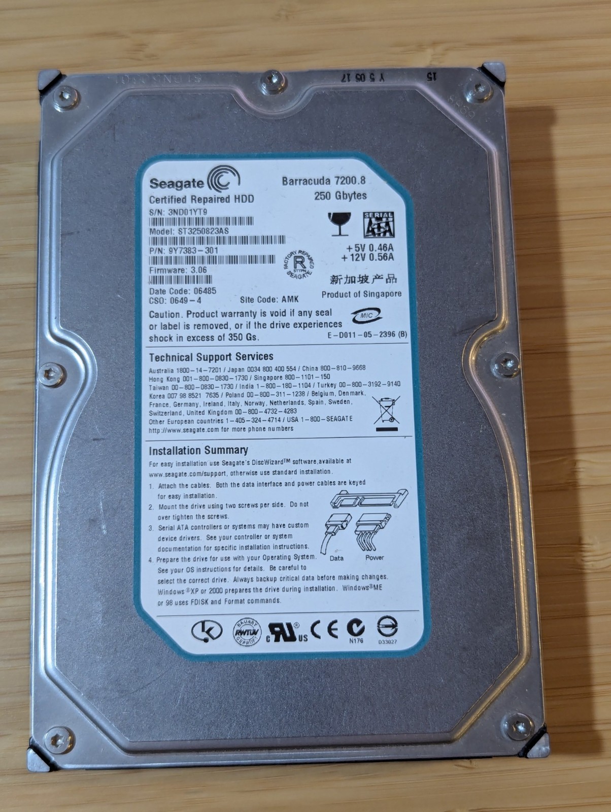Seagate Barracuda 250GB Internal 7200RPM 3.5" (ST3250823AS) HDD - AS-IS