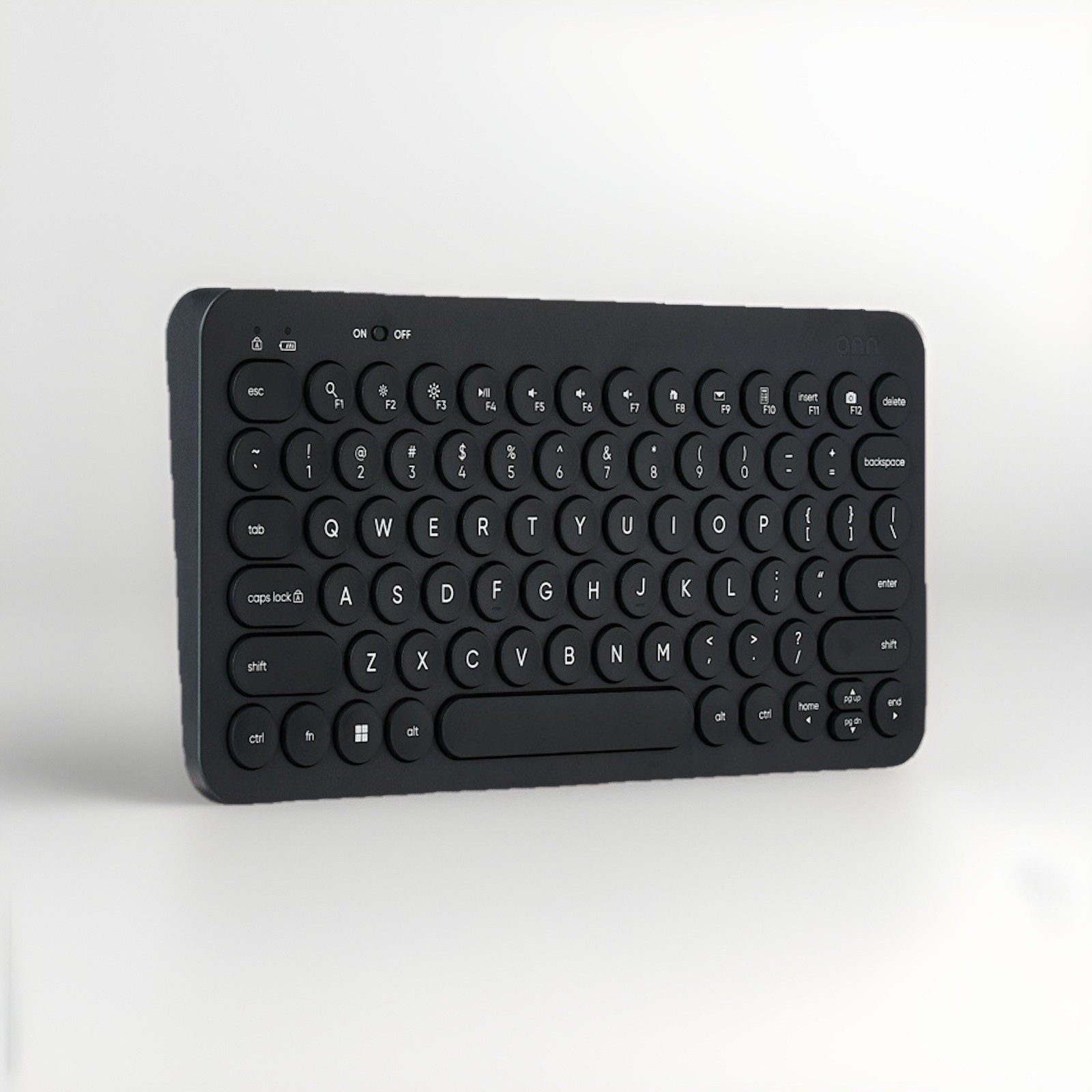 Onn Mini Compact Wireless Office Keyboard Retro Style USB Receiver 78 Keys Black
