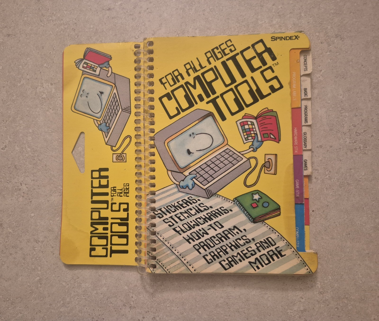 Vintage 1984 Spindex Computer Tools Book COMPLETE Unused Stickers & Stencils