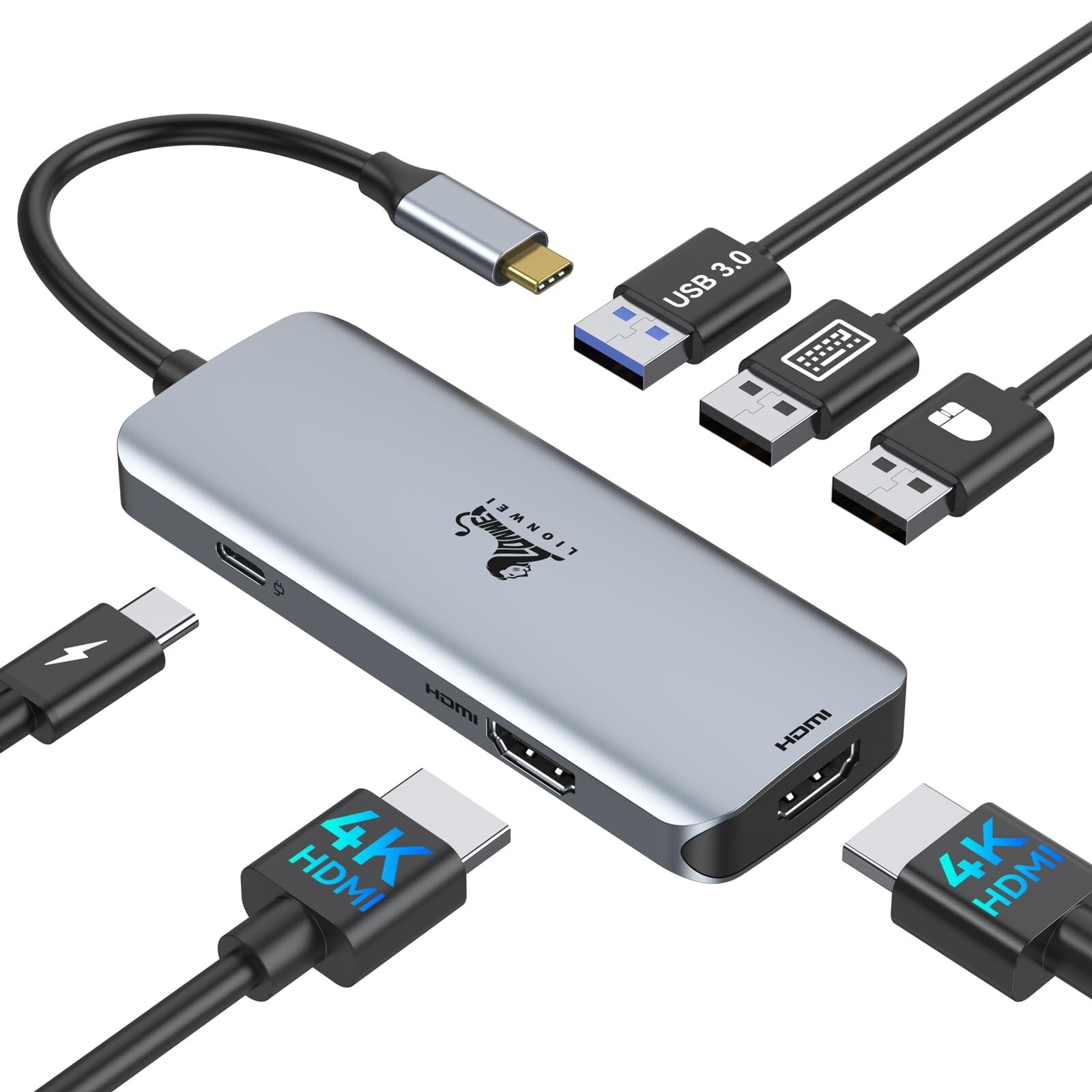 USB C Docking Station Dual Monitor, LIONWEI Laptop USB C Hub, USB C Dock Mult...