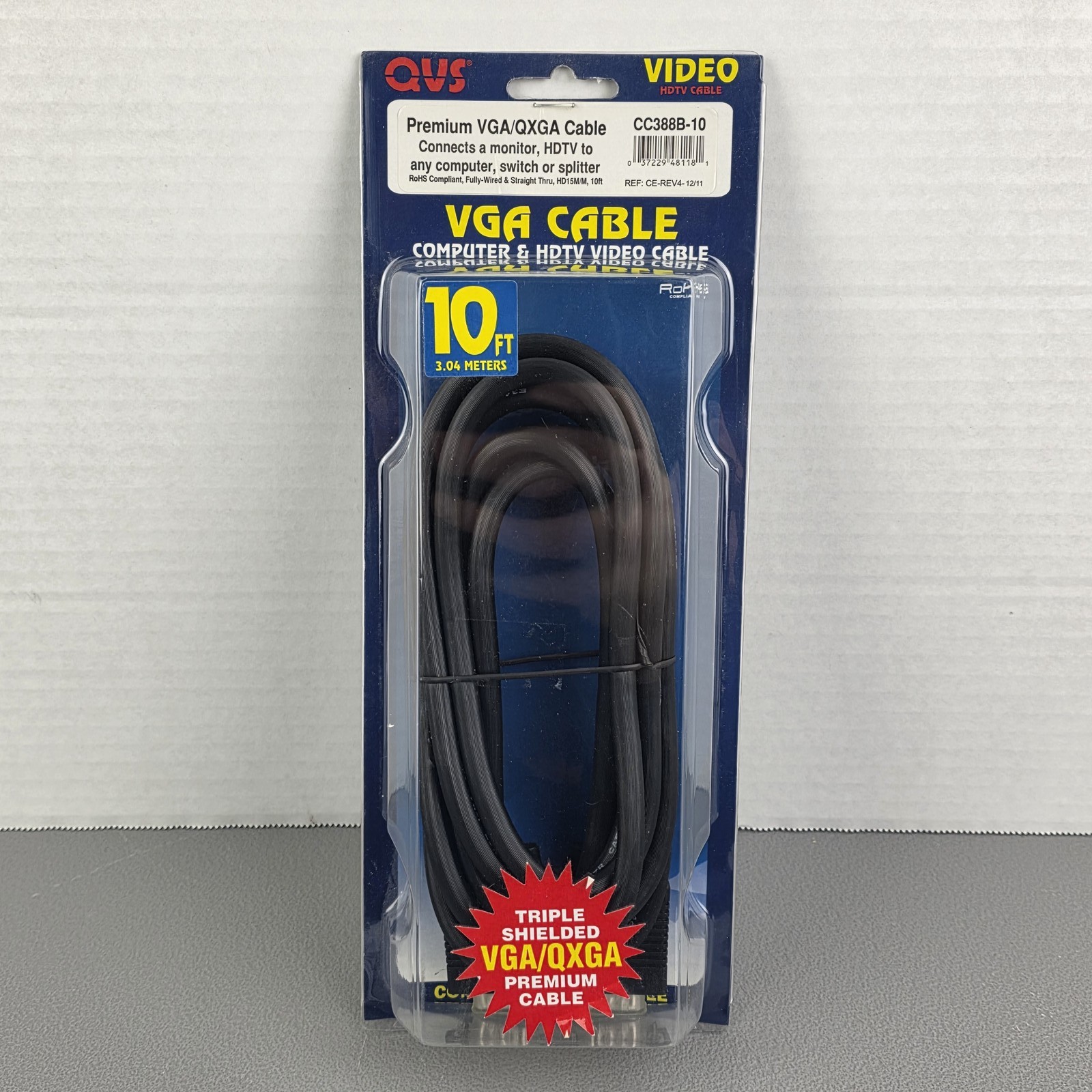 QVS Premium VGA/QXGA Cable 10ft HD15M/M Triple Shielded Monitor TV Video Black