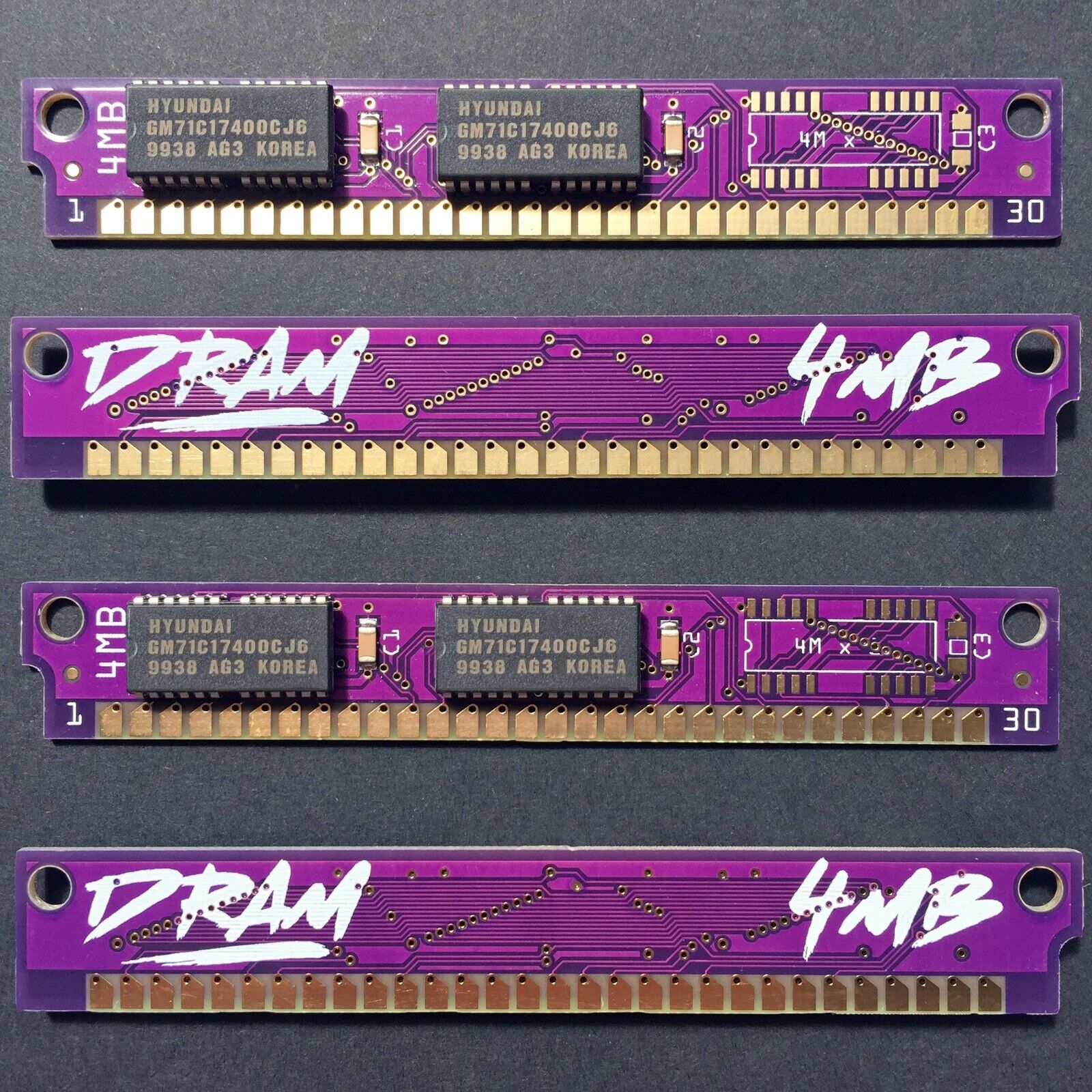 4pcs PurpleRAM new 16MB kit (4x4MB) 60ns 30pin SIMM low profile memory modules
