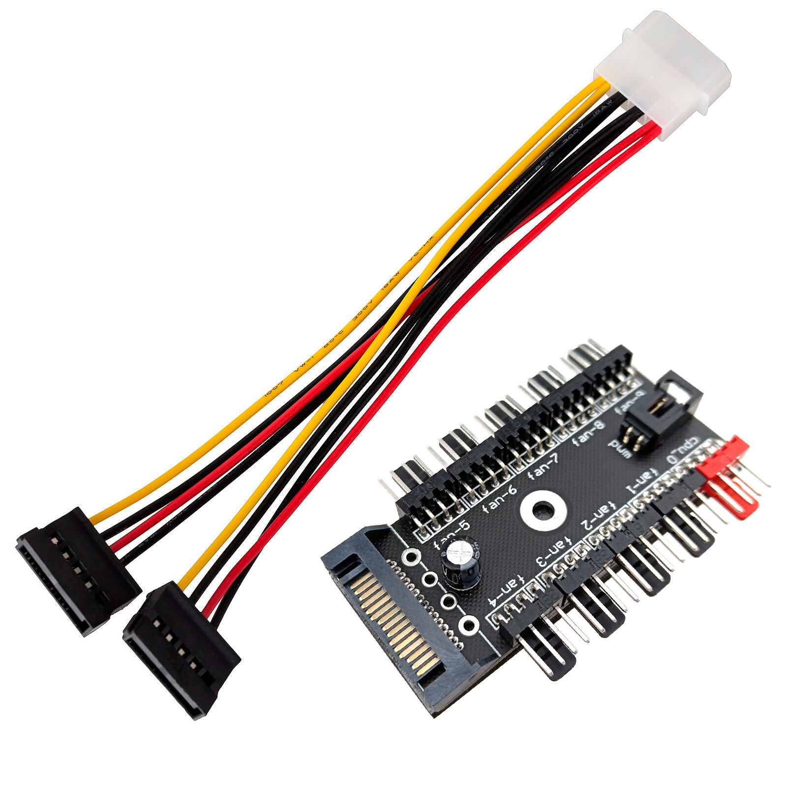 PC Fan Splitter Hub 4pin 10 Way Adapter PWM Wire SATA Connector Power Y Cable