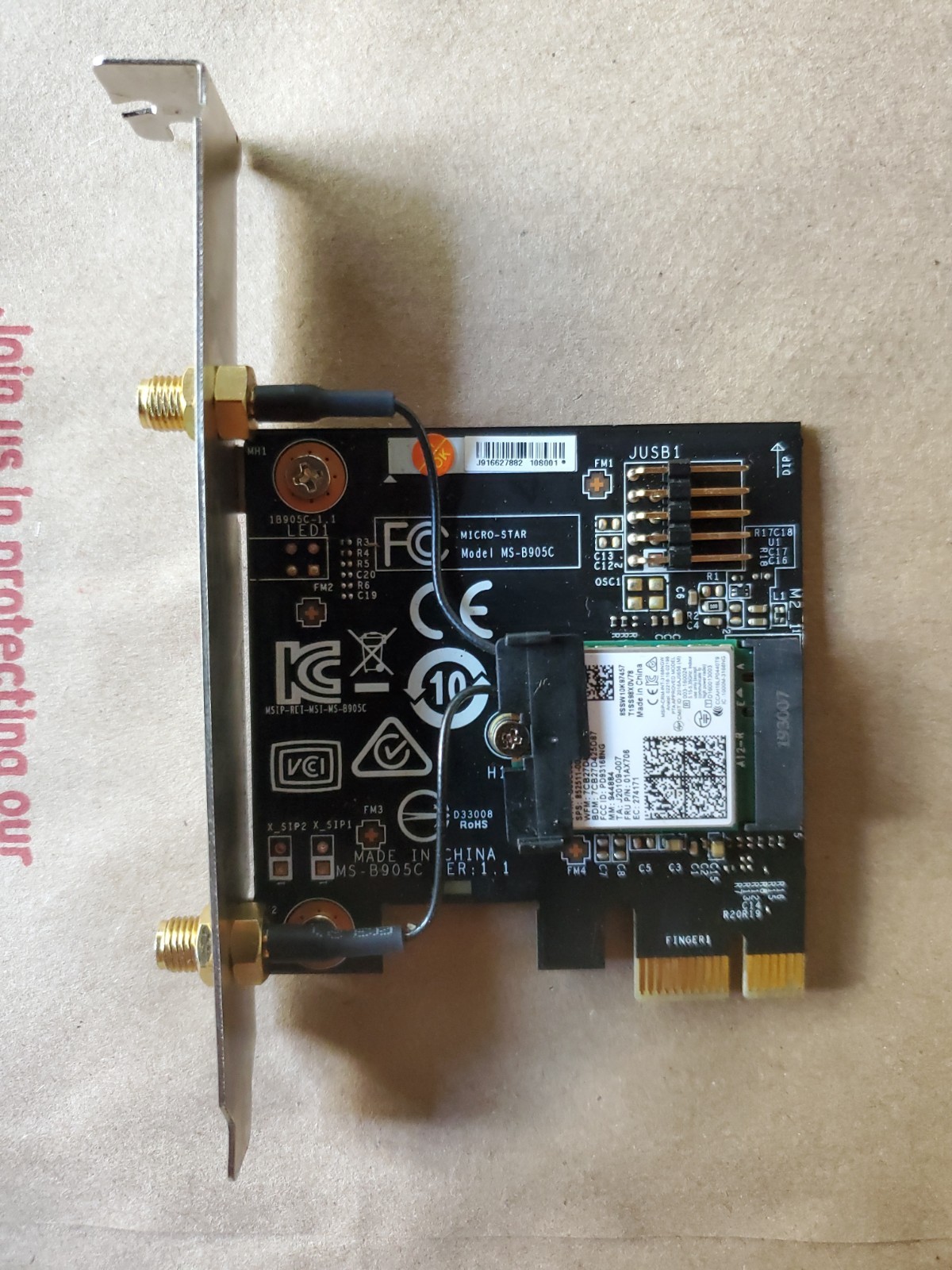 MSI MS-B905C Dual Band 2x2 802.11 PCI Express Wireless AC WiFi Card AS-IS