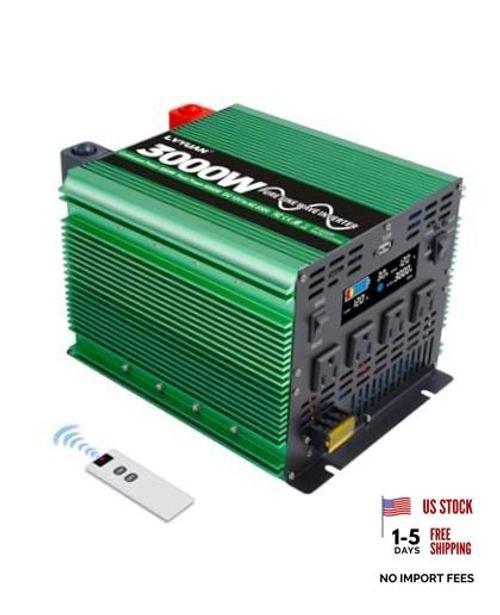 3000 Watt Pure Sine Power Inverter 12V to 110V 120V DC to AC Converter Green