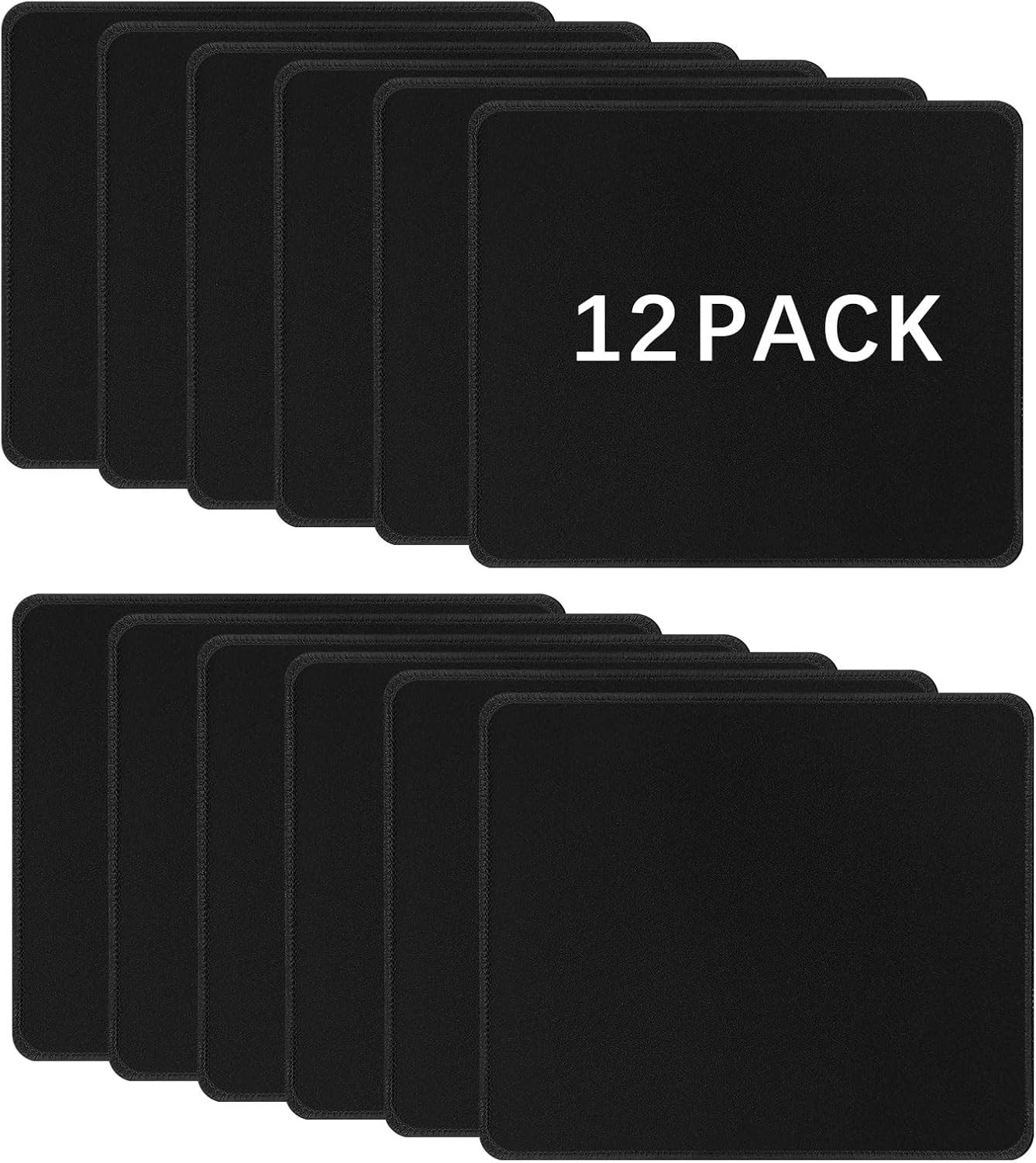 Paquete De 12 Mouse Pad Negro Con Bordes Cosidos Alfombrilla Antidesliz Oficina