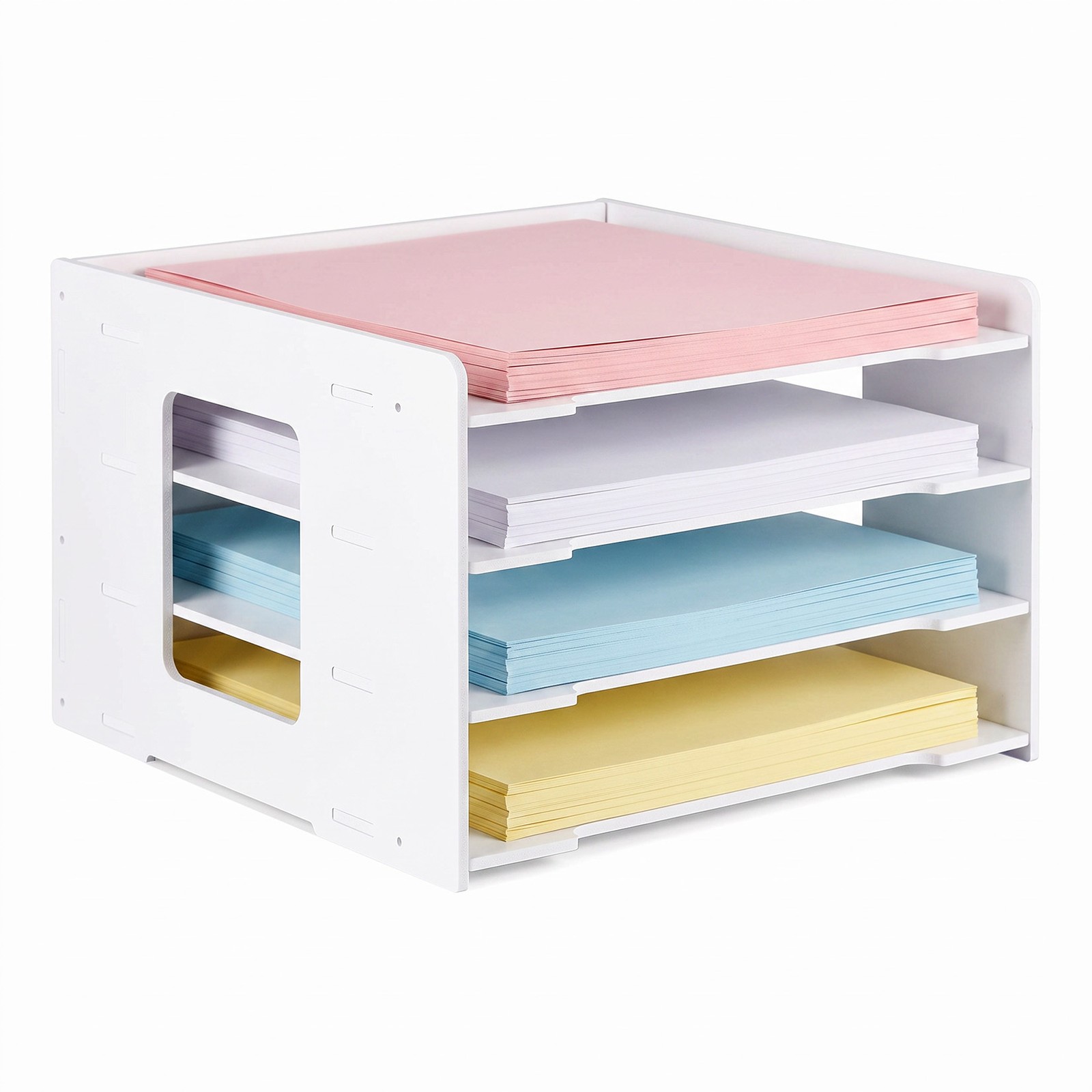 4-Tier Desktop File Organizer Letter Tray A4 Paper Sorter Rack White PVC