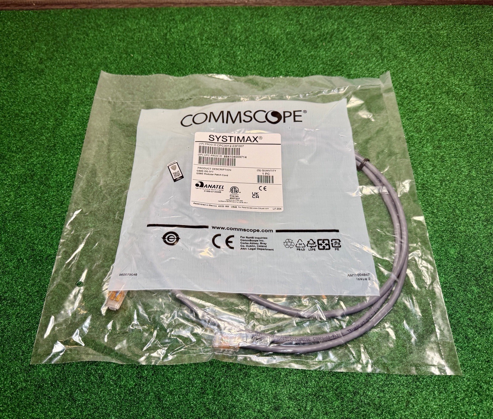Commscope Systimax GigaSpeed Cat 6 Patch Cord CPC3312-03F007 7’ Gray Cable RJ45