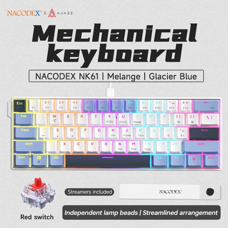 AJAZZ NK61 60% Mechanical Gaming Keyboard Hot Swappable RGB Wired 61 Keys