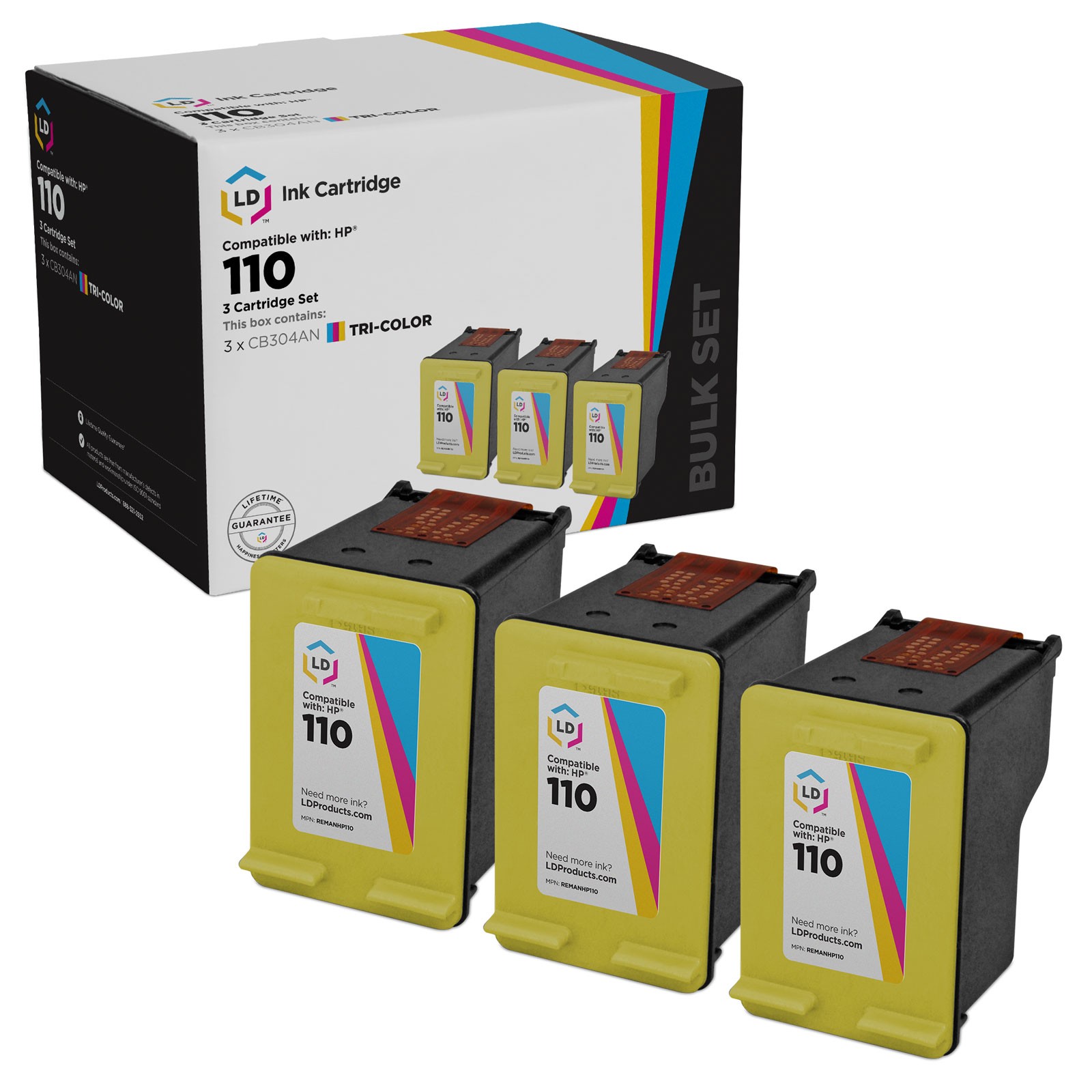 LD Replacement Replacement Ink Cartridges for HP CB304AN (HP 110) Tri-Color 3pk