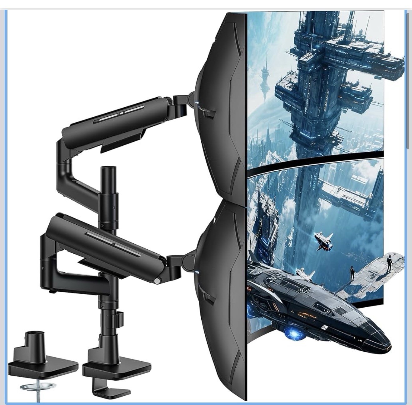 ARES WING Dual Monitor Arm Desk Mount for 17-49 Mount, Black 
