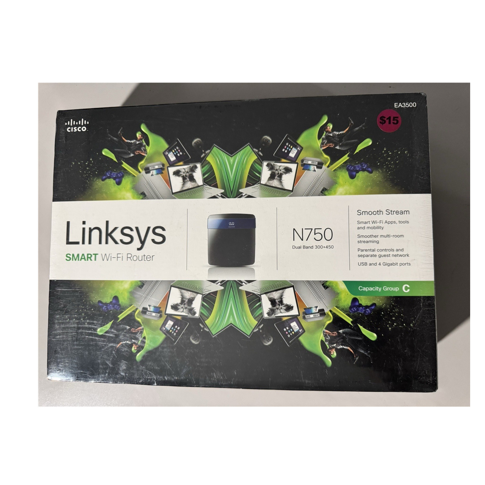 Linksys N750 EA3500 Dual-Band Smart Wi-Fi Router 450Mbps 4 LAN Remote Access