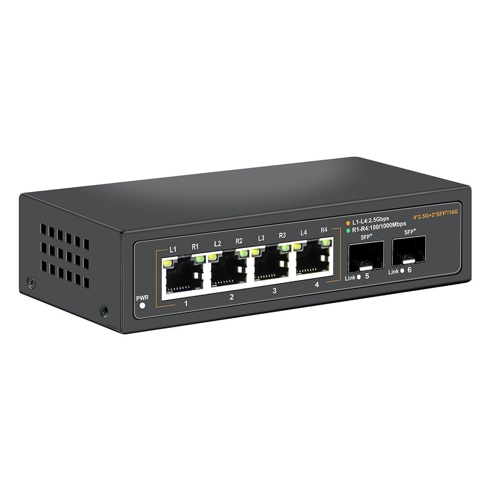 2.5G Unmanaged Ethernet Switch with 4 x 2.5G Base-T Ports and 2 x 10G SFP Upl...