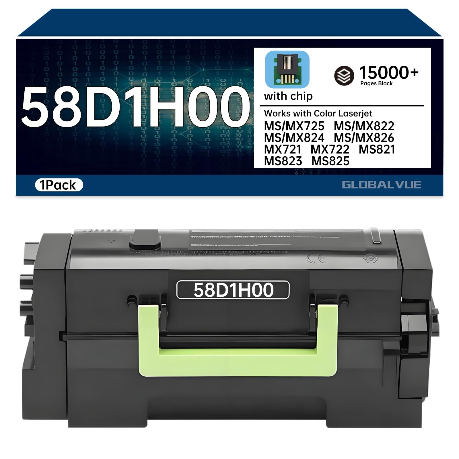 GLOBALVUE 58D1H00 58D1H0E Toner (15,000 Pages)-Compatible with Lexmark 58D1H0E